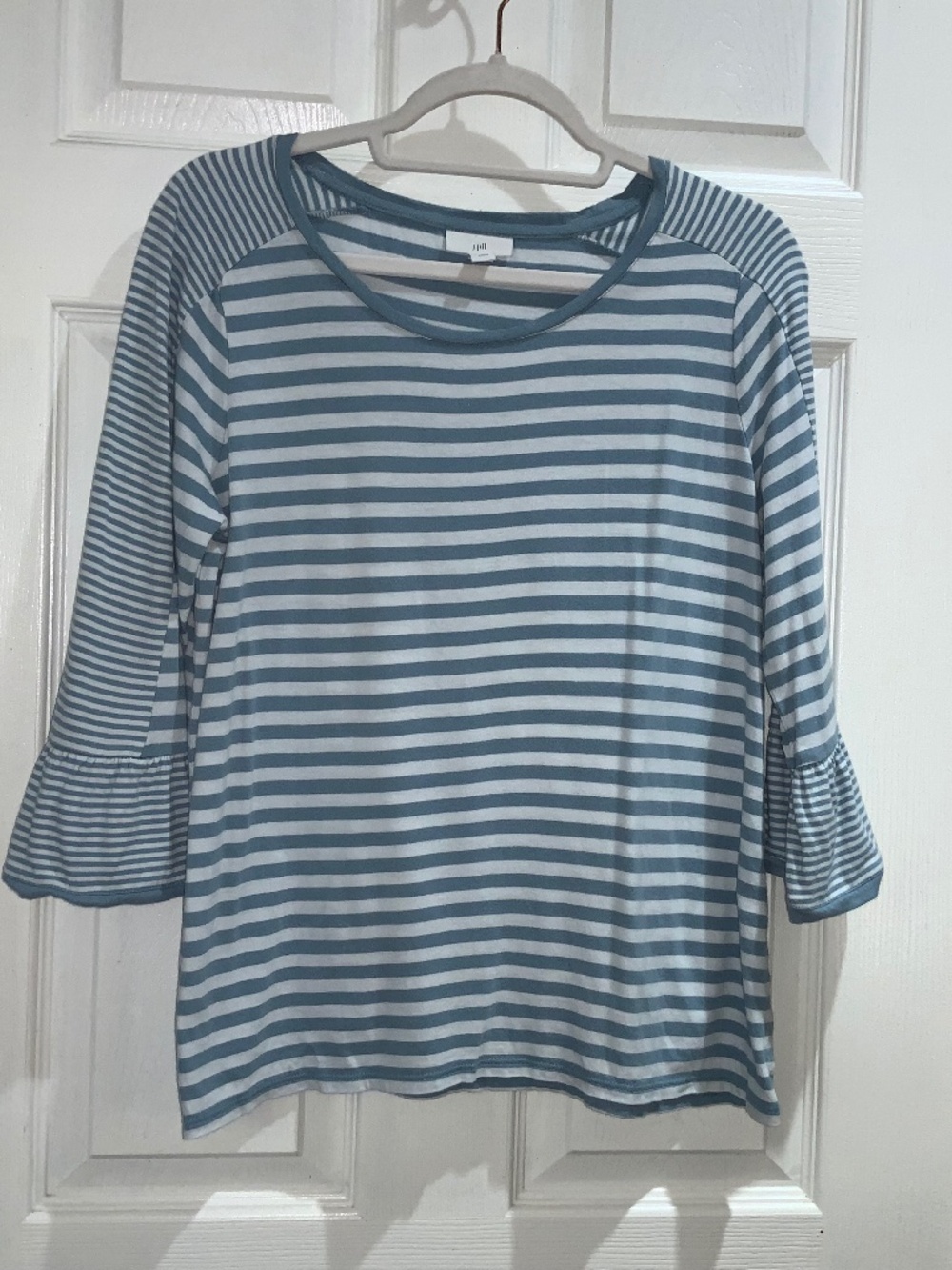 J.Jill Cotton modal Stripe Bell Sleeve Knit Top Sz MP mixed media 3/4 sleeve